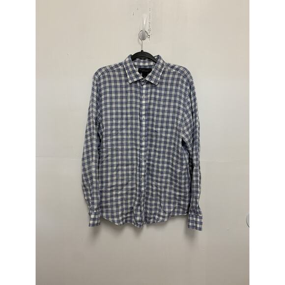 The Mens Store Bloomingdales Linen Button Up Shirt Mens Sz M Plaid Classic Blue - Picture 1 of 4